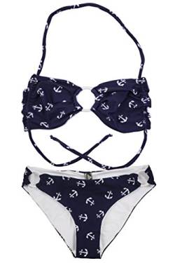 Aloha-Beachwear Damen Bandeau Neckholder Bikini Polka Dots gepunktet Anker A9009 (M / 38 / UK 12, Blau/Anker) von Aloha-Beachwear