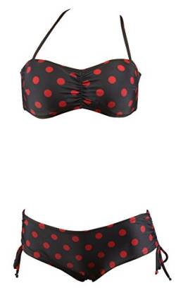 Aloha-Beachwear Damen Bikini Retro Vintage Polka Dots gerafft Panty gepunktet A4029 (M / 38 / UK 12, Schwarz/Rot) von Aloha-Beachwear