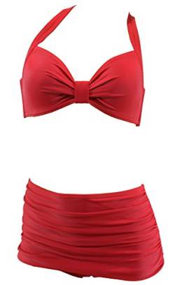 Aloha-Beachwear Damen Vintage Bikini Set high Waist Panty Retro 50s 40s Uni, A10800 einfarbig rot grün blau (M / 38 / UK 12, Tomaten Rot) von Aloha-Beachwear