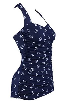Aloha-Beachwear Damen Vintage Style Badeanzug Anker Anchor Sailor Matrose Rockabilly A3001 (XXL, Blau/Weiss) von Aloha-Beachwear