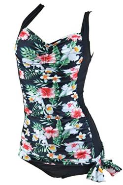 Aloha-Beachwear Damen gerafft Floral Bauchweg Vintage Retro Badeanzug Strandmode A30750, Tropicana Schwarz (as3, Numeric, Numeric_38, Regular, Regular, M) von Aloha-Beachwear