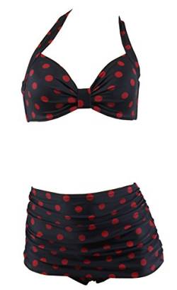 Aloha-Beachwear Polka Dots Vintage Look High Waisted Damen Neckholder Bikini M1061, gepunktet (as3, Numeric, Numeric_36, Regular, Regular, Schwarz/Rot, S) von Aloha-Beachwear