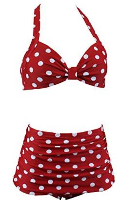 Aloha-Beachwear Polka Dots Vintage Look High Waisted Damen Neckholder Bikini M1061, gepunktet (as3, Numeric, Numeric_40, Regular, Regular, Rot/Weiss, L) von Aloha-Beachwear