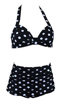 Aloha-Beachwear Polka Dots Vintage Look High Waisted Damen Neckholder Bikini M1061, gepunktet (as3, Numeric, Numeric_44, Regular, Regular, Schwarz/Weiss, XL) von Aloha-Beachwear