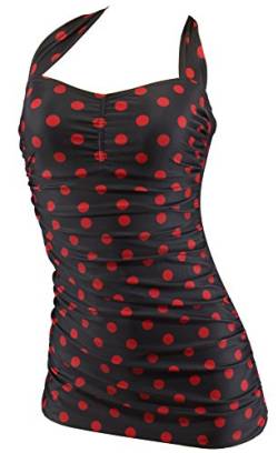 Aloha-Beachwear Rockabilly Vintage Look Neckholder Damen Badeanzug mit Polka Dots gepunktet Punkte M3039 (as3, Numeric, Numeric_40, Regular, Regular, Schwarz/Rot, L) von Aloha-Beachwear