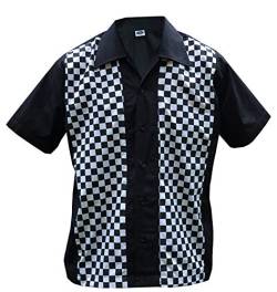 Herren Bowling Shirt Bowlinghemd Karo Check Ska Rockabilly kariert, Schwarz (L) von Aloha-Beachwear