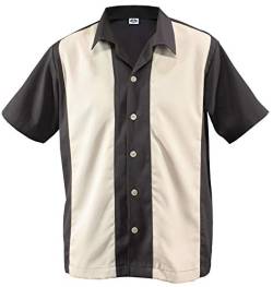 Herren Bowling Shirt Worker Hemd Rockabilly Two Tone Gabardine Lounge Fifties Vintage Retro Double Panel D600 (L/Large, Dunkelbraun/Beige) von Aloha-Beachwear