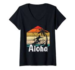 Damen Aloha Hawaii Surfing Retro Sunset T-Shirt mit V-Ausschnitt von Aloha Hawaii Surfing Retro Sunset