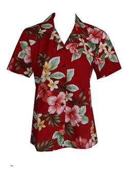 Made in Hawaii! Damen Hawaiihemd Hibiskus Floral Hawaii Aloha Camp Shirt, rot, Groß von Alohawears Clothing Company