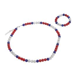 Alomejor Baseball Strass Perlen Halskette und Armband Set Dunkelblau Weiß Rot Farben Elastisches Design für Männer und Jungen Philadelphia Phils Fan von Alomejor