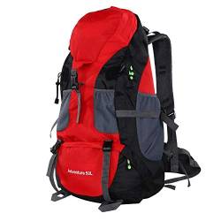 Alomejor Wanderrucksack 50L Großer Rucksack Travel Bergsteigen Klettern Camping Rucksack Wanderrucksack Skirucksack für Männer Frauen Radfahren Reiten Bergsteigen(Rot) von Alomejor