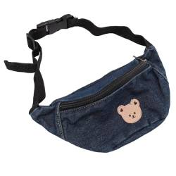 Entzückende Coole -Hüfttasche, Verstellbarer Riemen mit Mehreren Taschen, Stabile Reißverschlüsse für Schlüssel aus Segeltuch mit Bärenmuster (Dunkelblau) von Alomejor