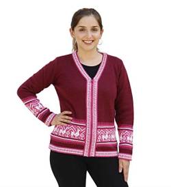 Alpaka Wolle Pullover Damen Alpaka Pullover Damen Alpaka Wolle Jacke für Damen, Burgunderrot/Elfenbein/Fuchsia, Klein von Alpaca Warehouse