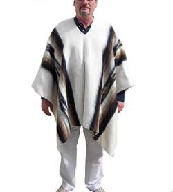 Alpacaandmore Herren Peruanischer Original Poncho Alpakawolle Anden Schaman Weiss von Alpacaandmore