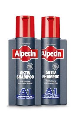 Alpecin Aktiv Shampoo A1 - 2 x 250 ml - Bei normaler bis trockener Kopfhaut | Milde Reinigung von Kopfhaut und Haar | Hair Energizer | Haarshampoo für Herren von Alpecin