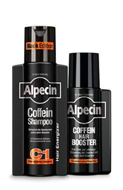 Alpecin Coffein Shampoo C1 Black Edition, 250 ml & Coffein Hair Booster, 200 ml - Leistungssteigerung der Haarwurzeln | Natürliches Haarwachstum | Energie für kräftiges Haar | Haarpflege für Männer von Alpecin