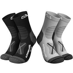 Premium Wandersocken aus Merino Wolle - [2 Paar] - Profi Trekkingsocken zum Wandern - Outdoor Socken für Damen, Herren & Kinder - Warme Merino Funktionssocken - (Grau-Schwarz, 39-42) von Alpen Bears