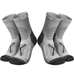 Premium Wandersocken aus Merino Wolle - [2 Paar] - Profi Trekkingsocken zum Wandern - Outdoor Socken für Damen, Herren & Kinder - Warme Merino Wandersocken - Funktionssocken - (Grau, 35-38) von Alpen Bears