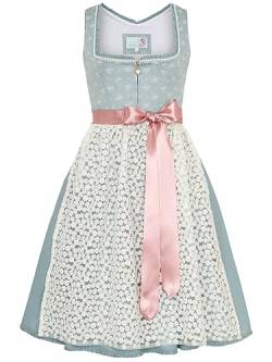 Alpenfee Dirndl Amy 60cm Länge hellblau | Dirndl Blümchen-Schürze | Knielang Gr 42 von Alpenfee