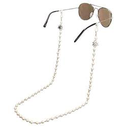 Alpenflüstern Brillenkette Strass-Edelweiss und Perlen - Sonnenbrillenkette, Maskenkette, Kette für Sonnenbrille (silber-farben) DHK287 von Alpenflüstern