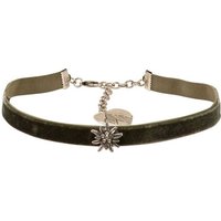 Alpenflüstern Choker Trachten-Samt-Kropfband Edelweiss mini (grün), - Trachtenkette enganliegend, Kropfkette elastisch, Damen-Trachtenschmuck, Samtkropfband schmal von Alpenflüstern