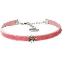 Alpenflüstern Choker Trachten-Samt-Kropfband Edelweiss mini (rosa-ros), - Trachtenkette enganliegend, Kropfkette elastisch, Damen-Trachtenschmuck, Samtkropfband schmal von Alpenflüstern