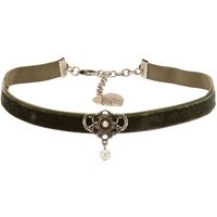 Alpenflüstern Choker Trachten-Samt-Kropfband Hedy (grün), - nostalgische Trachtenkette enganliegend, Kropfkette elastisch, Damen-Trachtenschmuck, Samtkropfband schmal von Alpenflüstern