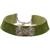 Alpenflüstern Choker Trachten-Samt-Kropfband Ornament-Schleife (grün), - nostalgische Trachtenkette enganliegend, Kropfkette elastisch, Damen-Trachtenschmuck, Samtkropfband breit von Alpenflüstern