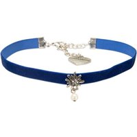 Alpenflüstern Choker Trachten-Samt-Kropfband Strass-Edelweiß Perle (blau), - nostalgische Trachtenkette enganliegend, Kropfkette elastisch, Damen-Trachtenschmuck, Samtkropfband schmal von Alpenflüstern