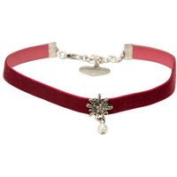 Alpenflüstern Choker Trachten-Samt-Kropfband Strass-Edelweiß Perle (dunkel-rot), - nostalgische Trachtenkette enganliegend, Kropfkette elastisch, Damen-Trachtenschmuck, Samtkropfband schmal von Alpenflüstern