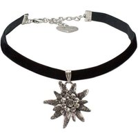 Alpenflüstern Choker Trachten-Samt-Kropfband Strass-Edelweiß groß (schwarz), - Trachtenkette enganliegend, Kropfkette elastisch, Damen-Trachtenschmuck, Samtkropfband schmal von Alpenflüstern