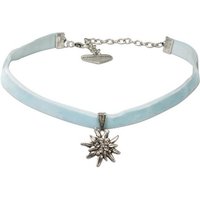 Alpenflüstern Choker Trachten-Samt-Kropfband Strass-Edelweiß klein (hell-blau), - Trachtenkette enganliegend, Kropfkette elastisch, Damen-Trachtenschmuck, Samtkropfband schmal von Alpenflüstern