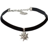 Alpenflüstern Choker Trachten-Samt-Kropfband Strass-Edelweiß klein (schwarz), - Trachtenkette enganliegend, Kropfkette elastisch, Damen-Trachtenschmuck, Samtkropfband schmal von Alpenflüstern