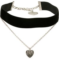 Alpenflüstern Choker Trachten-Samt-Kropfband Trachtenherz-Kette (schwarz), - nostalgische Trachtenkette enganliegend, Kropfkette elastisch, Damen-Trachtenschmuck, Samtkropfband breit von Alpenflüstern