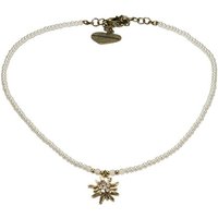 Alpenflüstern Collier Filigran Perlen-Trachtenkette Strass-Edelweiß (creme-weiß), - Damen-Trachtenschmuck mit antik-gold-farbenem Edelweiss, Dirndlkette von Alpenflüstern