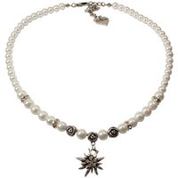 Alpenflüstern Collier Perlen-Trachtenkette Fiona mit Strass-Edelweiß klein (creme-weiß), - Damen-Trachtenschmuck Dirndlkette von Alpenflüstern