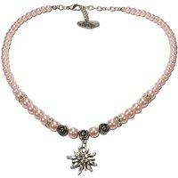 Alpenflüstern Collier Perlen-Trachtenkette Fiona mit Strass-Edelweiß klein (rosé-rosa), - Damen-Trachtenschmuck Dirndlkette von Alpenflüstern