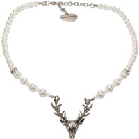 Alpenflüstern Collier Perlen-Trachtenkette Hirsch (creme-weiß), - Damen-Trachtenschmuck mit Hirsch-Geweih, elegante Dirndlkette von Alpenflüstern