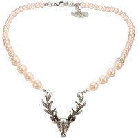 Alpenflüstern Collier Perlen-Trachtenkette Hirsch (rosa-ros), - Damen-Trachtenschmuck mit Hirsch-Geweih, elegante Dirndlkette von Alpenflüstern