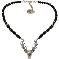 Alpenflüstern Collier Perlen-Trachtenkette Hirsch (schwarz), - Damen-Trachtenschmuck mit Hirsch-Geweih, elegante Dirndlkette von Alpenflüstern