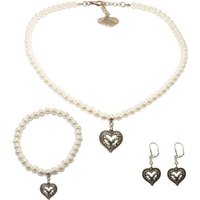 Alpenflüstern Ketten-Set Trachtenschmuck-Set Perlen-Trachtenkette, Trachten-Armband und Trachten-Ohrhänger Strassherz-Hirsch (creme-weiß), - Damen-Trachten-Schmuck, Trachtenset von Alpenflüstern