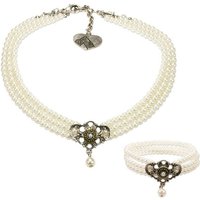 Alpenflüstern Ketten-Set Trachtenschmuck-Set Perlen-Trachtenkette und Trachten-Armband Hedwig (creme-weiß), - Damen-Trachten-Schmuck, Trachtenset Dirndl-Kette und Trachten-Armkette von Alpenflüstern