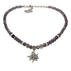 Alpenflüstern Perlen-Trachtenkette Fiona Crystal mit Strass-Edelweiß klein - Damen-Trachtenschmuck Dirndlkette lila-violett DHK155 von Alpenflüstern