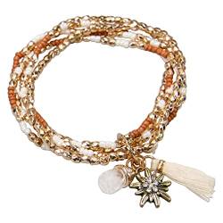 Alpenflüstern Trachten-Perlenarmband Edelweiss Sommer - Damen-Trachtenschmuck, elastische Trachten-Armkette, Perlenarmband (braun) DAB081 von Alpenflüstern