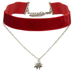 Alpenflüstern Trachten-Samt-Kropfband Strass-Edelweiß-Kette - nostalgische Trachtenkette enganliegend, Kropfkette elastisch, eleganter Damen-Trachtenschmuck, Samtkropfband breit rot DHK210 von Alpenflüstern