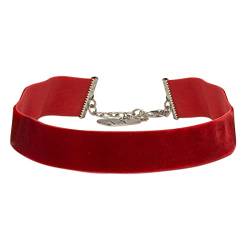 Alpenflüstern Trachten-Samt-Kropfband breit - Trachtenkette enganliegend, Kropfkette elastisch, eleganter Damen-Trachtenschmuck, Samtkropfband in traditionellen Farben DHK199 (Red) von Alpenflüstern