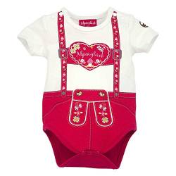 Alpenglück Baby-Body 'Hosenträger Herz' aus Baumwolle Gr. 80 I Schöner Mädchen-Body in Rot I Body für Babys mit Hosenträger-Herz-Print I Baby-Bodysuit aus Stretch I Wunderschöne Babykleidung von Alpenglück