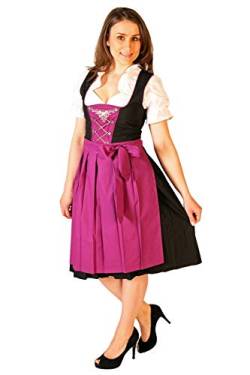 Alpenmärchen, 3tlg. Dirndl-Set - Trachtenkleid, Bluse, Schürze, Gr.32, lila-schwarz, ALM213 von Alpenmärchen