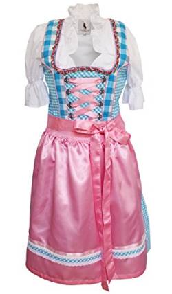 Alpenmärchen, 3tlg. Dirndl-Set - Trachtenkleid, Bluse, Schürze, Gr.32, türkis-rosa, ALM3060 von Alpenmärchen