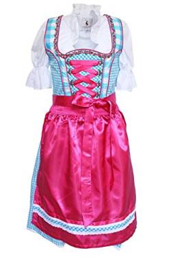 Alpenmärchen, 3tlg. Dirndl-Set - Trachtenkleid, Bluse, Schürze, Gr.34, türkis-Fuchsia, ALM3061 von Alpenmärchen